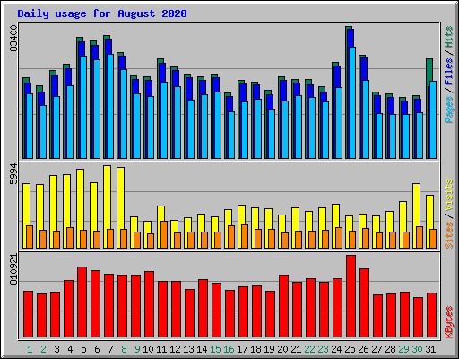 Daily usage for August 2020